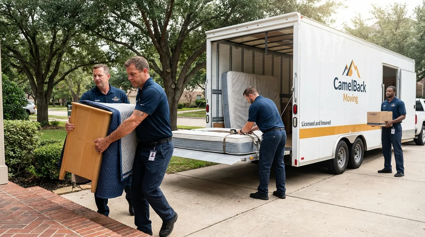 Crew loading residential truck for cross-state move from Anahola, HI