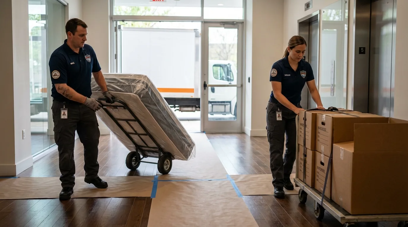 Professional apartment movers loading elevator in Anahola, HI