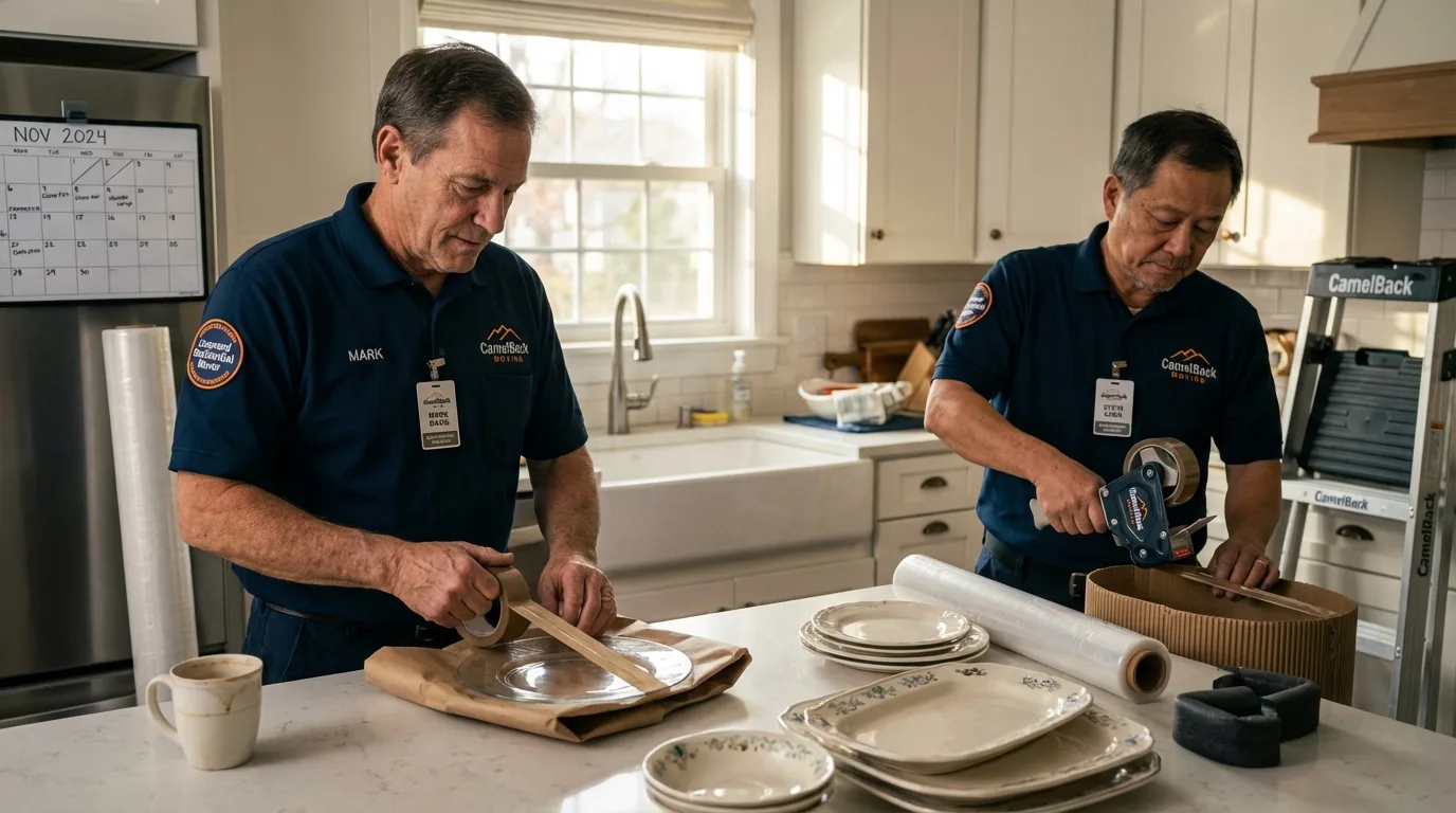Professional crew packing kitchen dishware in Anahola, HI